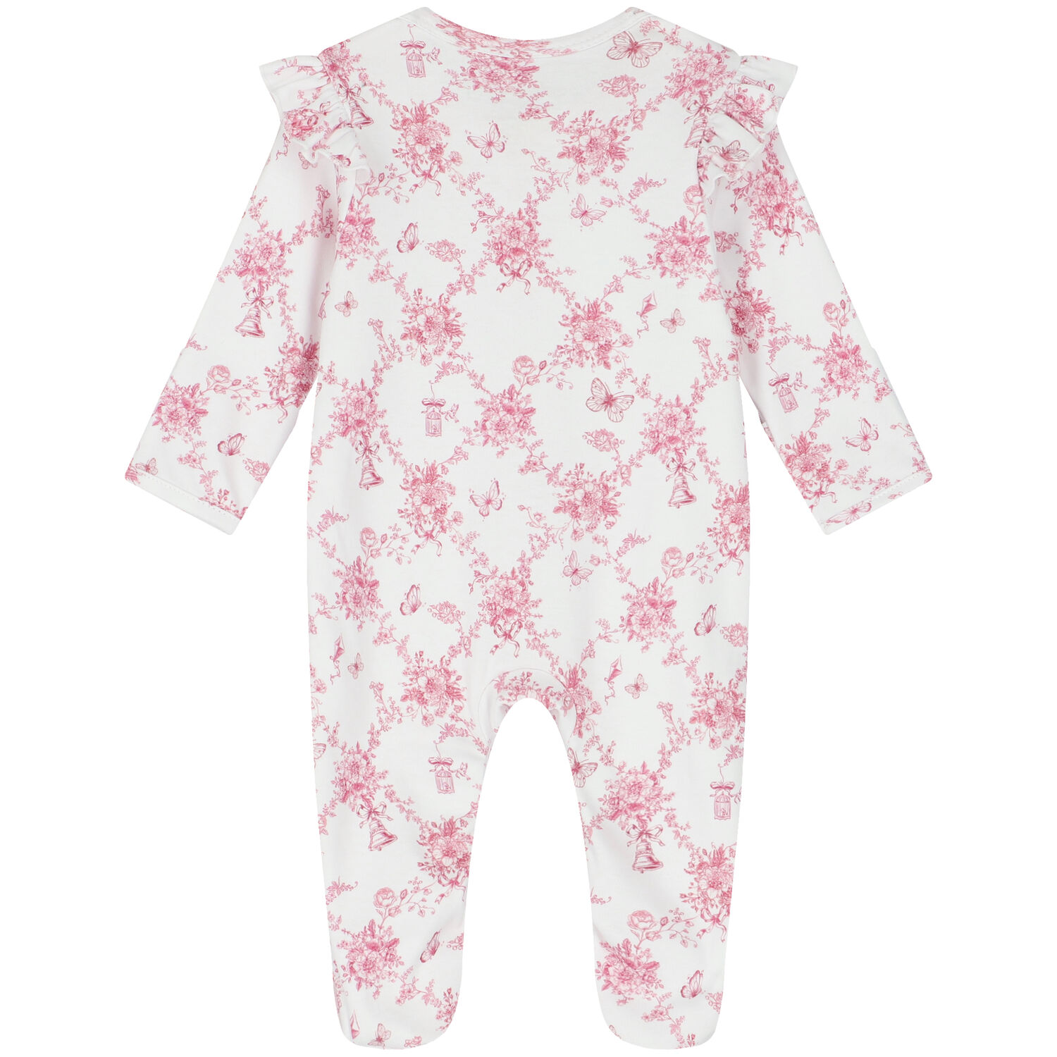 Baby Girls White & Pink Floral & Butterflies Babygrow Set, 1, hi-res